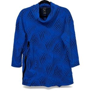 Ali Miles Blue Textured Dot Print Cowl Neck Tunic Top Zip Pocket Size Small